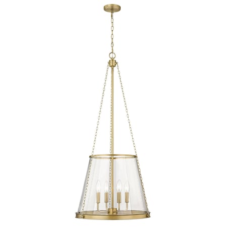 Z-Lite Prescott 4 Light Pendant, Rubbed Brass & Clear 341P18-RB